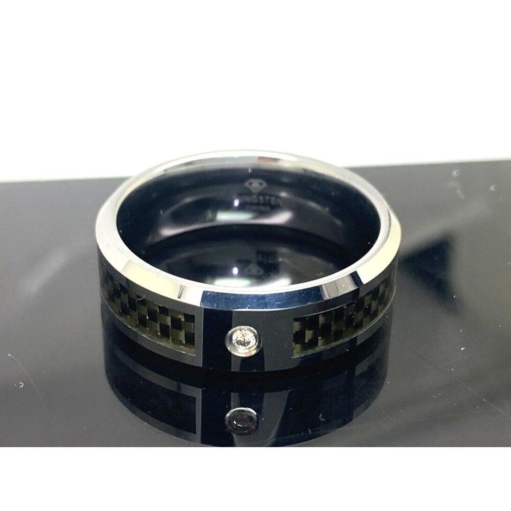 Men's Wedding Band Silver Green 8mm Tungsten 0.05ctw Diamond Ring Size 12